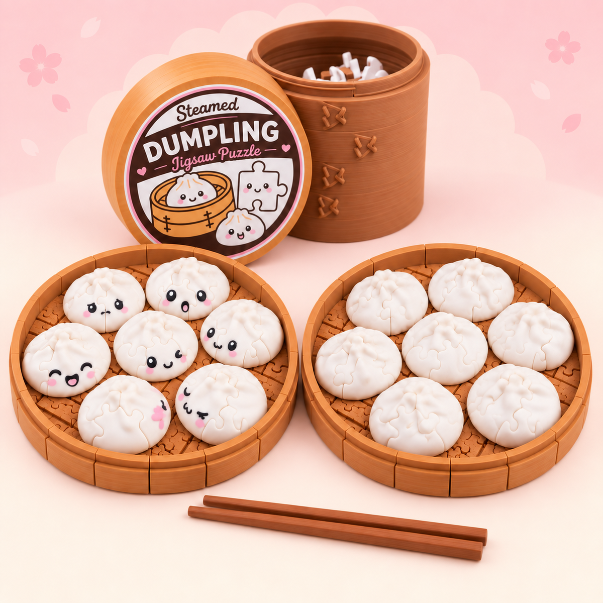 Steamed Dumplings Jigsaw Puzzle with Bamboo Steamer Storage Jar