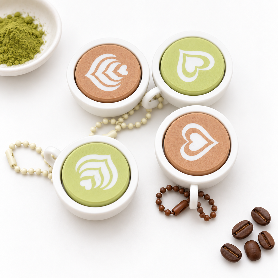 Hot Latte Clickers with Keychain | Matcha & Coffee