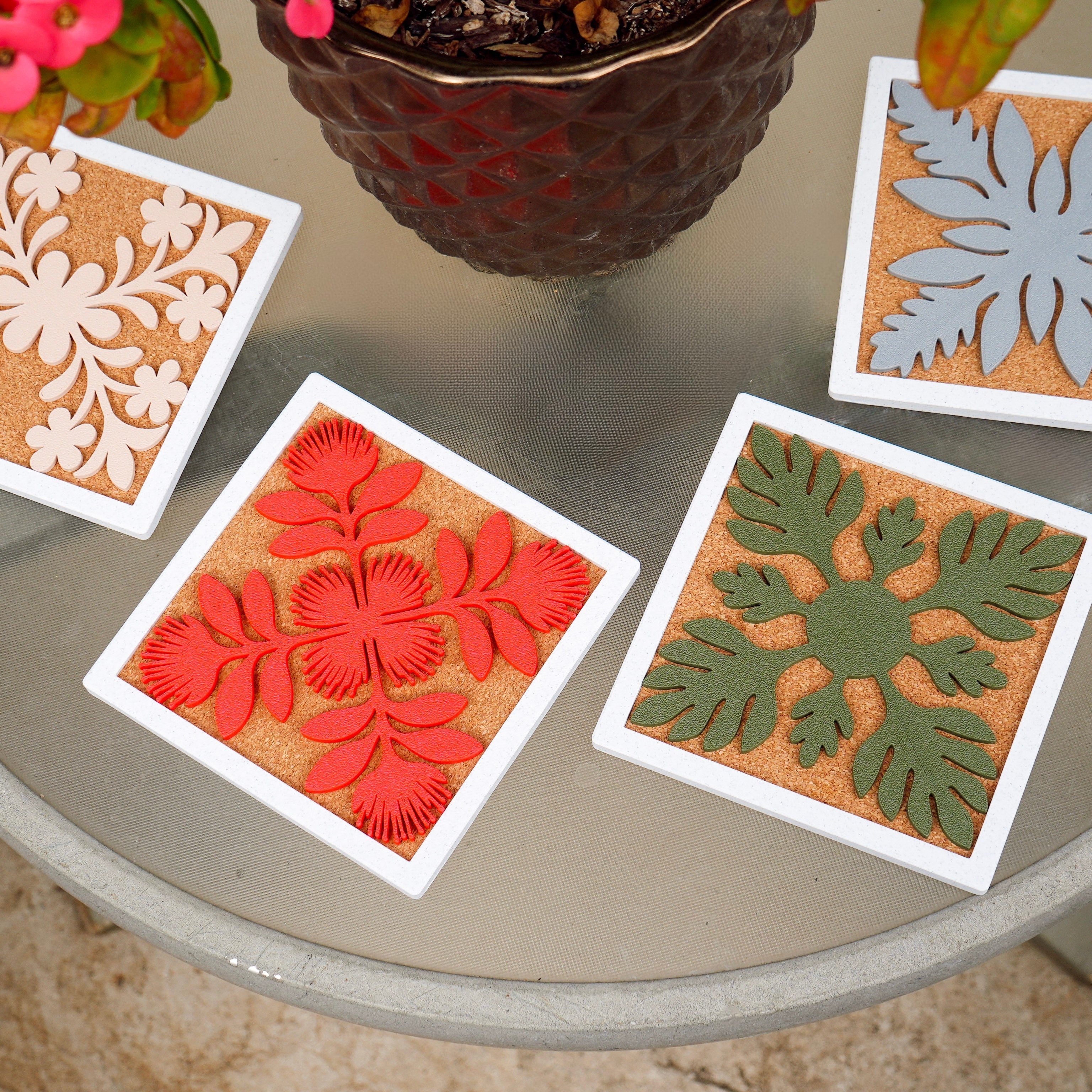 Hawaiian Quilt Coasters White